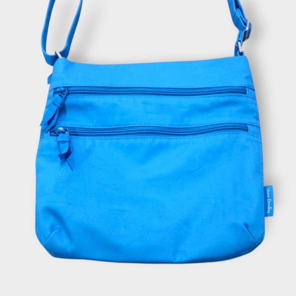 Vera Bradley Cotton Triple Zip Hipster Crossbody Purse Morning Blue Aster - Picture 2 of 11